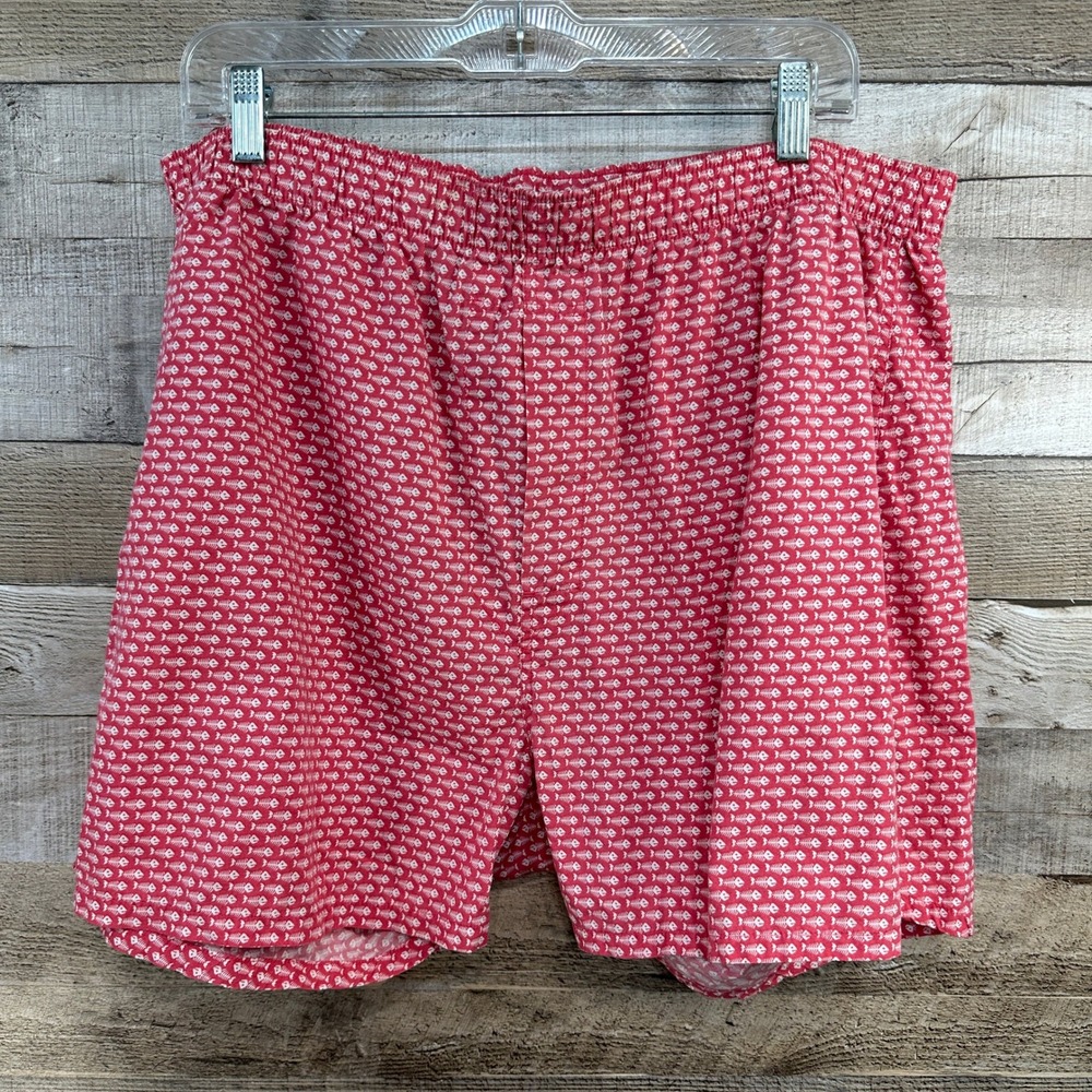Vineyard Vines Mens XL Boxer Shorts Summer Red Pink Fish Bone Print Cotton